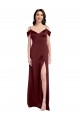 Purchase Draped Off the Shoulder Sleeves Slim A-Line Stretch Satin Prom Dress with Side Slit UK