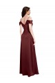 Purchase Draped Off the Shoulder Sleeves Slim A-Line Stretch Satin Prom Dress with Side Slit UK