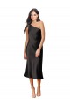 Purchase Sleek One Shoulder Midi Length Short Stretch Satin Slip Cocktail Prom Dress / Homecoming Dress UK
