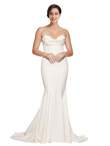 Purchase Strapless Cowl Neck Sweep Train Stretch Satin Prom Dress UK