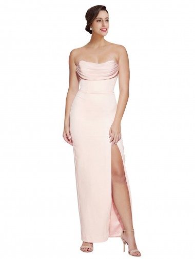 Purchase Cowl Neck Strapless Stretch Satin Prom Dress with High Split UK