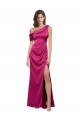 Purchase Off the Shoulder Short Sleeves Stretch Satin Prom Dress with Side Slit UK