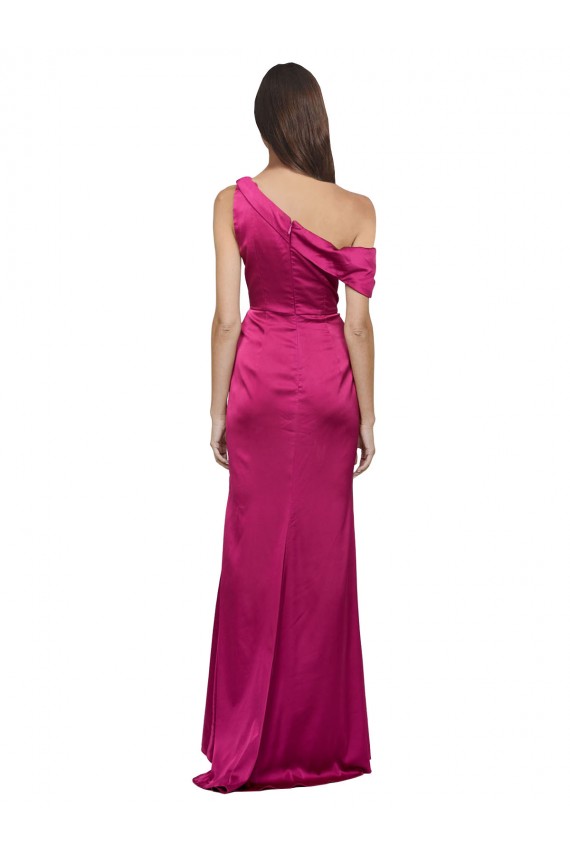 Purchase Off the Shoulder Short Sleeves Stretch Satin Prom Dress with Side Slit UK