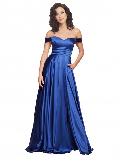 Purchase Ball Gown Off the Shoulder Sweetheart Stretch Satin Prom Dress UK