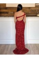 Purchase One Shoulder Sleeveless Long Sweep Train Velvet Sequin Prom Dress UK