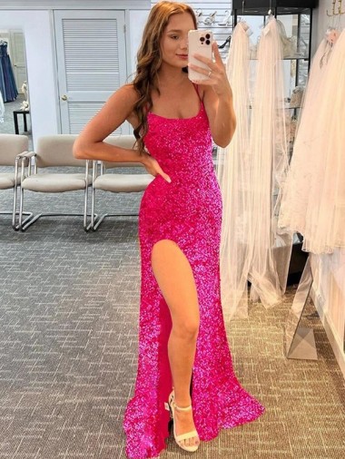 Purchase Spaghetti Straps Sleeveless Long Velvet Sequin Prom Dress with Slit and Criss Cross Open Back UK