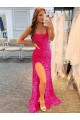 Purchase Spaghetti Straps Sleeveless Long Velvet Sequin Prom Dress with Slit and Criss Cross Open Back UK