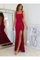 Purchase Square Neck Sleeveless Long Velvet Sequin Prom Dress with Slit UK