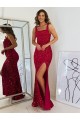 Purchase Square Neck Sleeveless Long Velvet Sequin Prom Dress with Slit UK