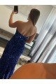 Purchase Strapless Sleeveless Long Sweep Train Velvet Sequin Prom Dress with Side Slit UK