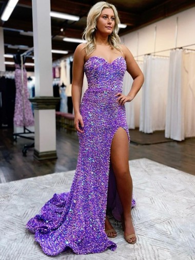 Purchase A-Line Sweetheart Sleeveless Long Velvet Sequin Prom Dress with Slit UK