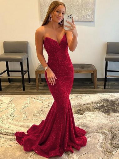 Purchase Sweetheart Sleeveless Long Sweep Train Velvet Sequin Prom Dress UK