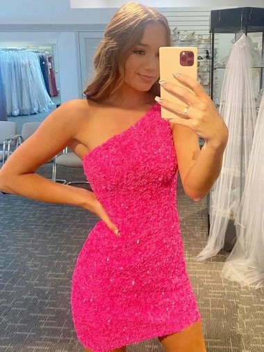 Purchase Short One Shoulder Sleeveless Velvet Sequin Prom Dress UK