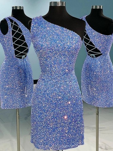 Purchase Short Velvet Sequin One Shoulder Sleeveless Prom Dress UK