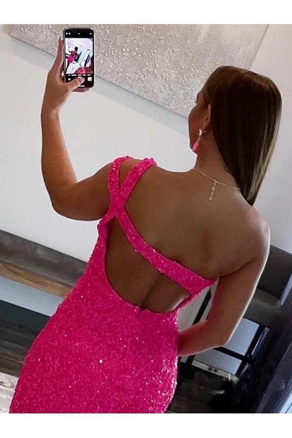 Purchase Velvet Sequin One Shoulder Sleeveless Short Prom Dress UK