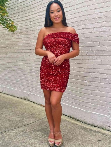 Purchase Short One Shoulder Sleeveless Velvet Sequin Cocktail Prom Dress UK