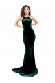 Purchase High Neck Stretch Velvet Prom Dress with Black Lace Embroidery UK