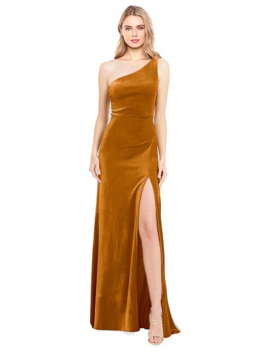 Purchase Sleek One Shoulder Long Velvet Prom Dress UK