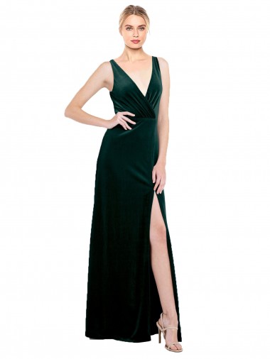 Purchase Sleek V-Neck Long Velvet Prom Dress with Side Slit UK