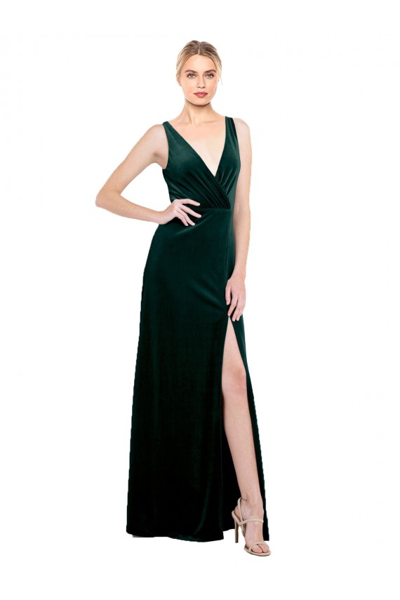 Purchase Sleek V-Neck Long Velvet Prom Dress with Side Slit UK