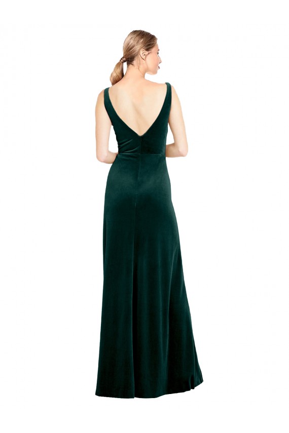 Purchase Sleek V-Neck Long Velvet Prom Dress with Side Slit UK