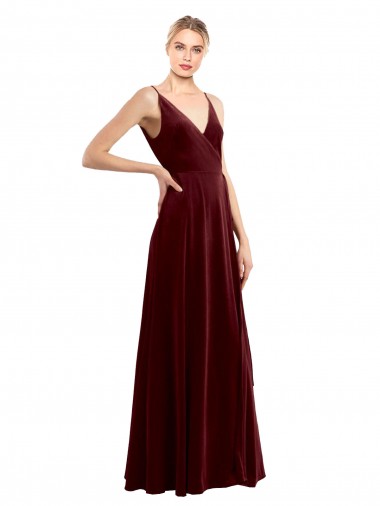 Purchase Faux Wrap V-Neck Sleek Long Velvet Prom Dress UK