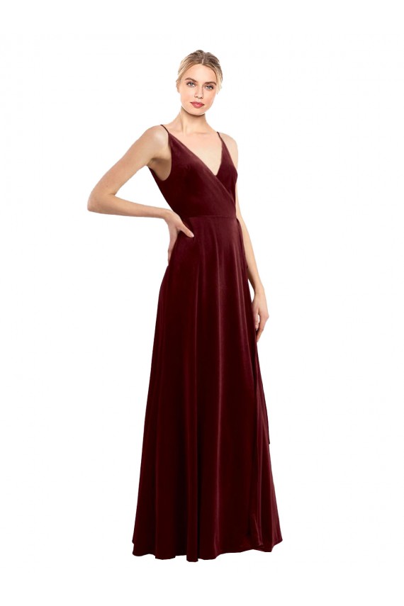 Purchase Faux Wrap V-Neck Sleek Long Velvet Prom Dress UK