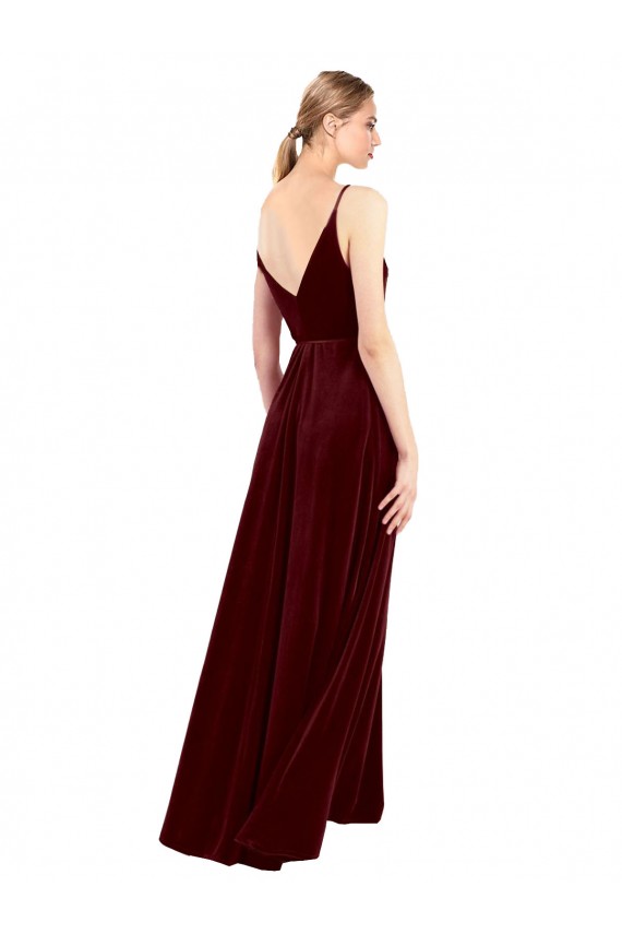 Purchase Faux Wrap V-Neck Sleek Long Velvet Prom Dress UK