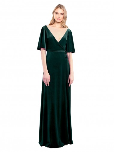 Purchase Deep V-Neck Flutter Sleeves Long Velvet Wrap Prom Dress UK