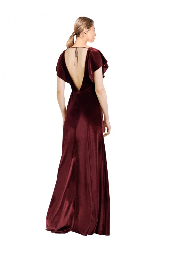 Purchase Flutter Sleeves Open Back Long Velvet Prom Dress UK