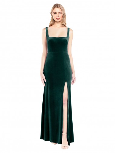 Purchase Square Neck Full Length Velvet Prom Dress with Side Slit UK