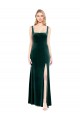 Purchase Square Neck Full Length Velvet Prom Dress with Side Slit UK