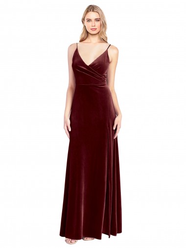 Purchase Faux Surplice Neckline Slim A-Line Long Velvet Prom Dress UK