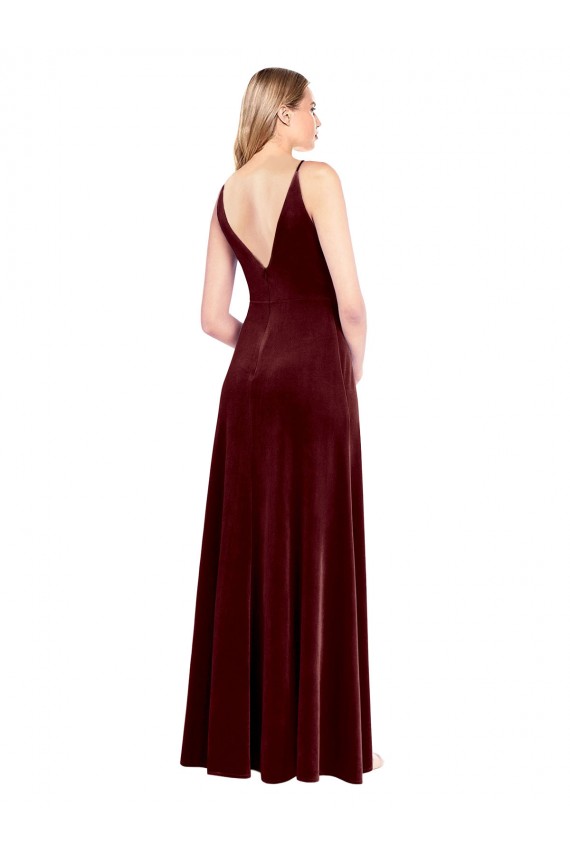 Purchase Faux Surplice Neckline Slim A-Line Long Velvet Prom Dress UK