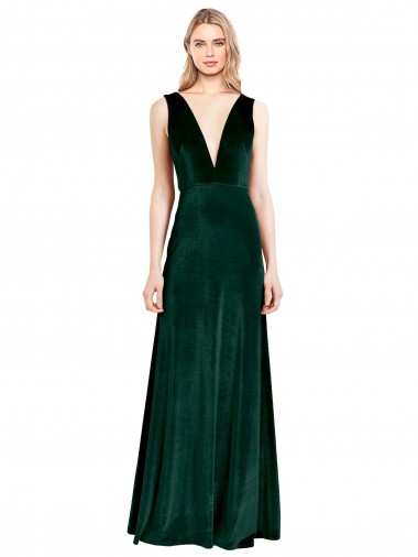 Purchase Daring Deep V-Neck Long Full Length Velvet Prom Dress UK