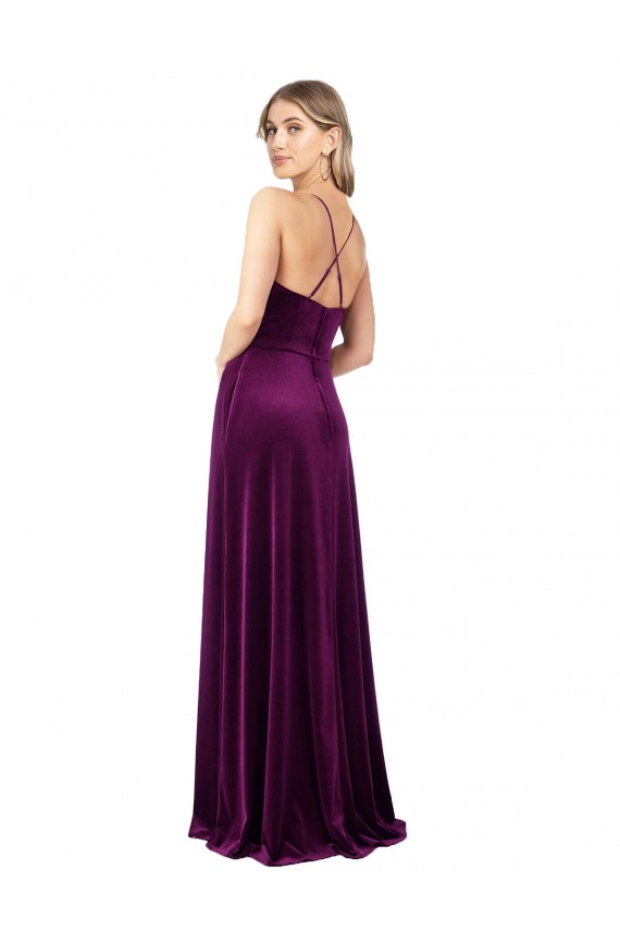 Purchase Draped Neckline Spaghetti Straps Velvet Prom Dress UK