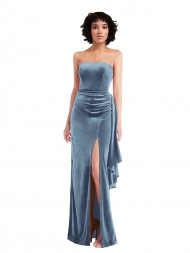 Purchase Strapless Velvet Maxi Prom Dress with Draped Skirt UK