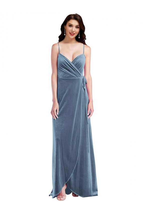 Purchase Velvet Wrap Maxi Prom Dress with Pockets UK