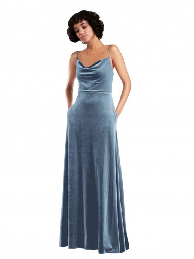 Purchase Sleek Cowl Neck Velvet Maxi Prom Dress with Pockets UK