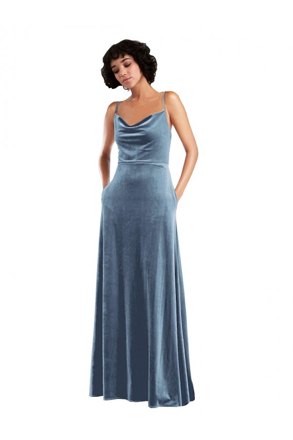 Purchase Sleek Cowl Neck Velvet Maxi Prom Dress with Pockets UK