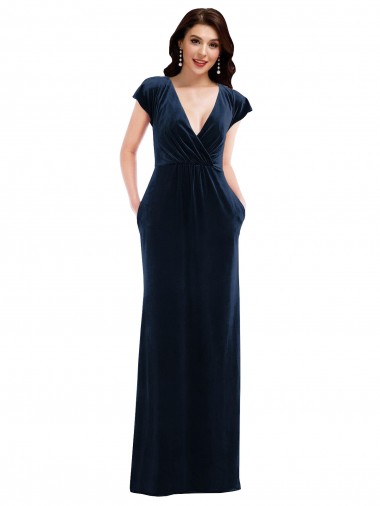 Purchase Flutter Sleeve Wrap Bodice Velvet Maxi Prom Dress with Pockets UK