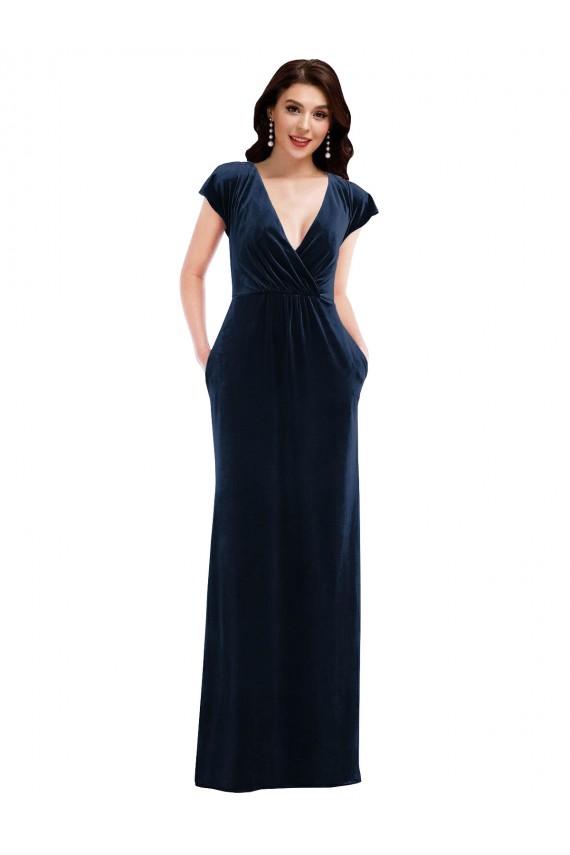 Purchase Flutter Sleeve Wrap Bodice Velvet Maxi Prom Dress with Pockets UK