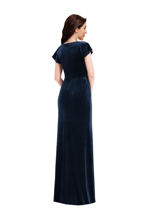 Purchase Flutter Sleeve Wrap Bodice Velvet Maxi Prom Dress with Pockets UK