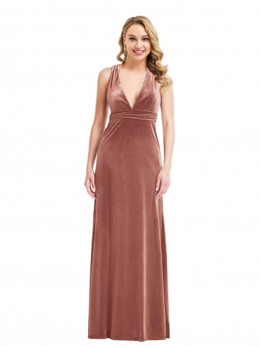 Purchase Plunging Neckline Velvet Maxi Prom Dress with Criss Cross Open Back UK