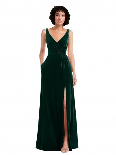 Purchase Floor Length Velvet Maxi Prom Dress with Shirred Bodice and Front Slit UK