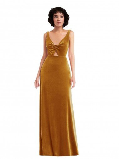 Purchase Twist Front Cutout Velvet Maxi Prom Dress with Pockets UK