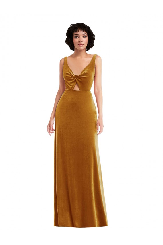 Purchase Twist Front Cutout Velvet Maxi Prom Dress with Pockets UK