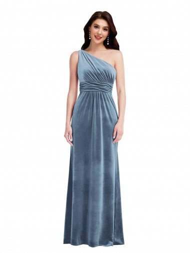 Purchase One Shoulder Draped Velvet Maxi Prom Dress UK