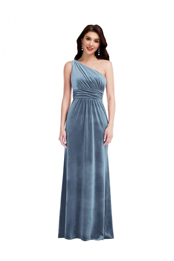 Purchase One Shoulder Draped Velvet Maxi Prom Dress UK