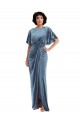 Purchase Flutter Sleeve Open Back Velvet Maxi Prom Dress with Pockets & Draped Wrap Skirt UK